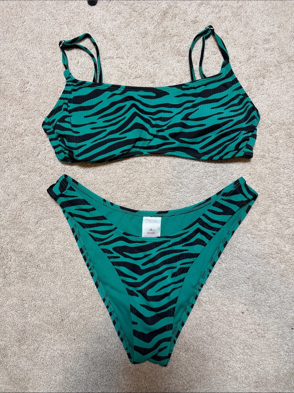 XHILARATION Green Zebra-Print Bikini Set,size Top-L,Bottom-M